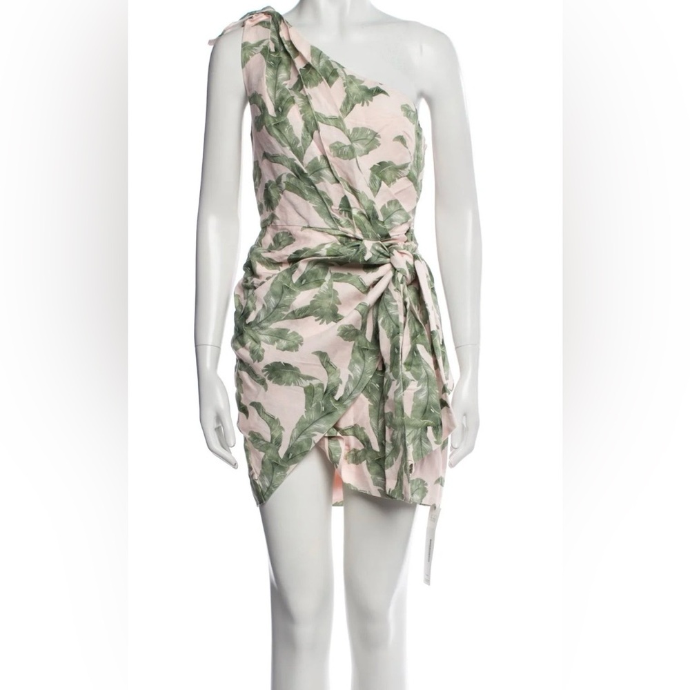 Significant other tropical leaf one shoulder mini dress